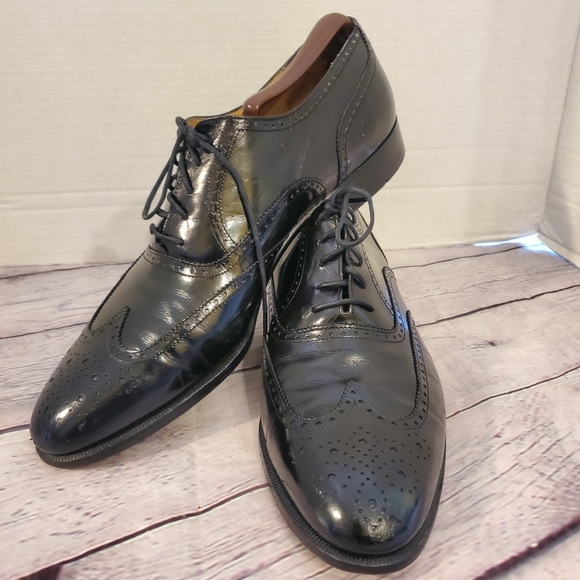 FERRAGAMO SALVATORE MEN'S MADE IN ITALY WINGTIP TIE-UP OXFORD BLACK SIZE 10.5 C - Picture 3 of 12